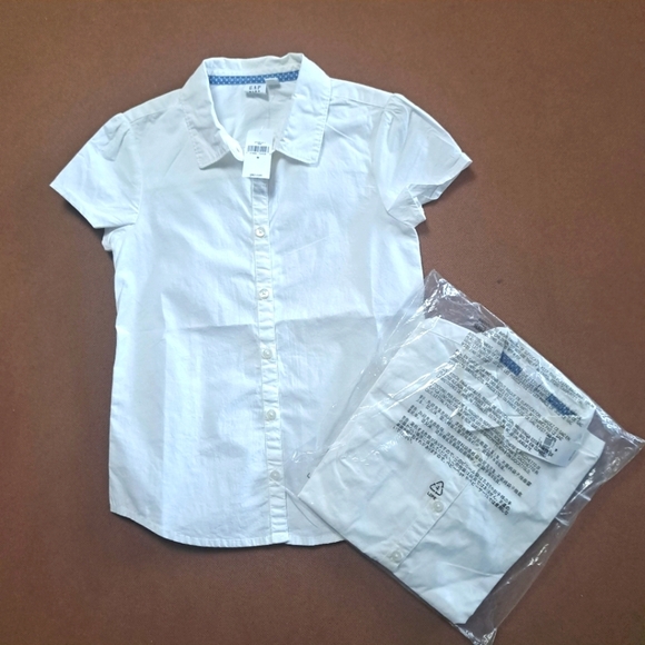 2 pack  GAP K  Girls new white button front‎ uniform shirt~M~7/8~stretch poplin~ - Picture 1 of 6